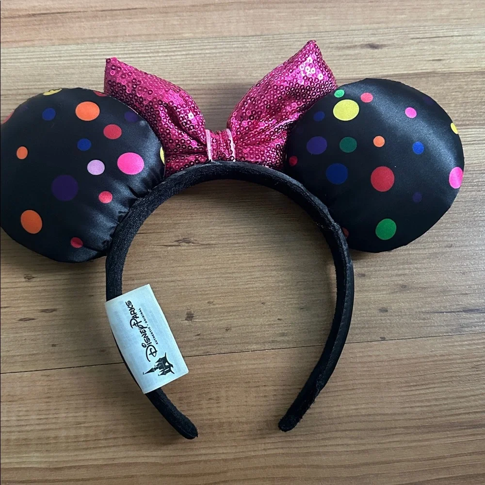Disney Parks Polka Dot Mouse Ears Headband‎ with Pink Bow